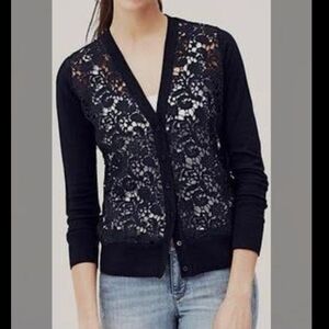 LOFT Blue Lace Cardigan Sweater with Floral Pattern